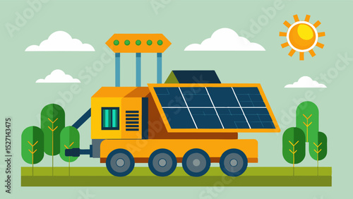 A solarpowered robotic harvester with selfcharging capabilities eliminating the need for external power sources and reducing carbon footprint.. Vector illustration