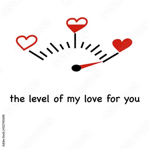 Love level icon. Heart gauge symbol. Vector affection emblem. Red white design.