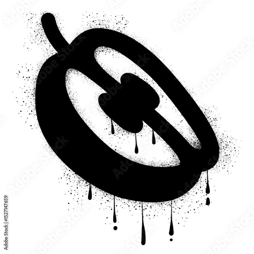 Half apple cut with black spray paint graffiti