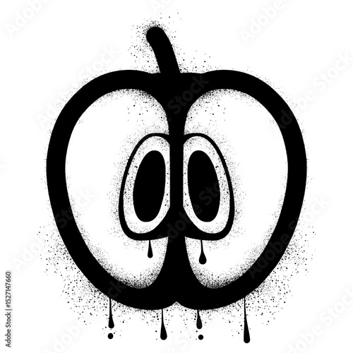 Half apple graffiti with black spray paint