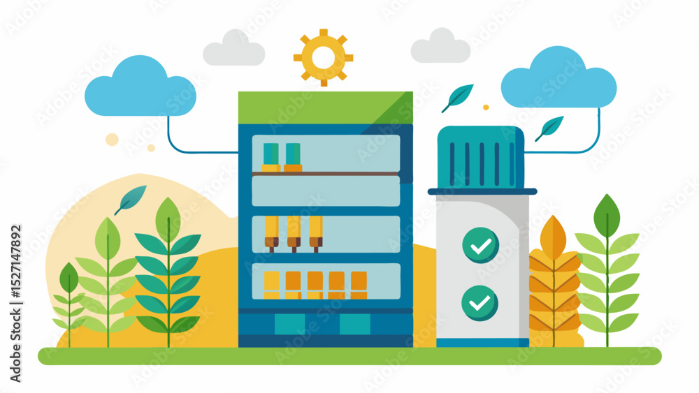 Naklejka premium A smart storage solution for grains and seeds featuring proper ventilation and pest control mechanisms to maintain quality and germination rates.. Vector illustration