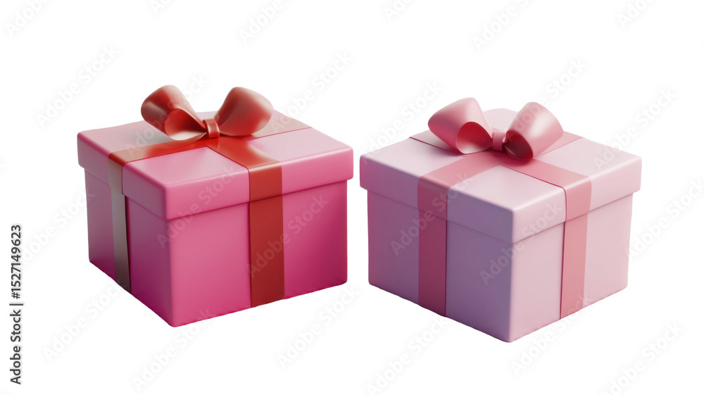 Red and Pink Gift Box with Decorative Ribbon Isolated on White Background Red and Pink Gift Box with Decorative Ribbon Isolated on White Background
