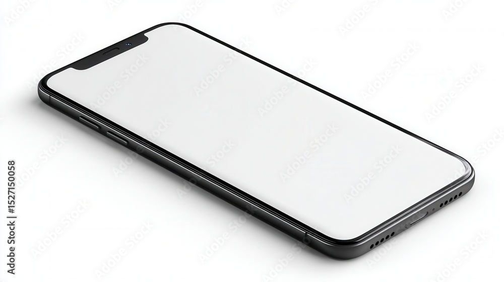 Modern Smartphone Laying Flat Showing Blank White Screen Modern Smartphone Laying Flat Showing Blank White Screen