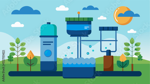 A smart filtration system that removes waste and excess nutrients from the water preventing buildup and promoting water quality.. Vector illustration