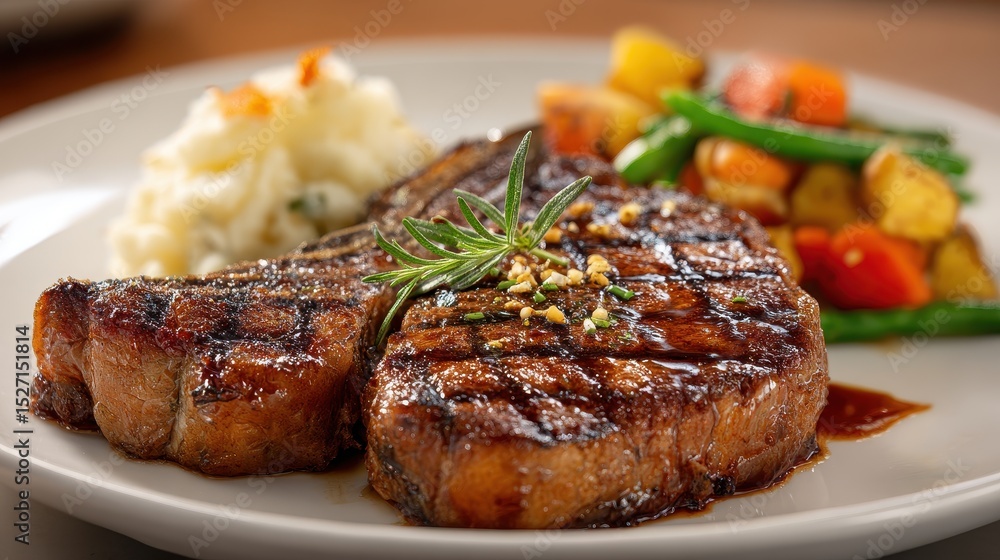 Grilled Steak with Mashed Potatoes and Vegetables Grilled Steak with Mashed Potatoes and Vegetables