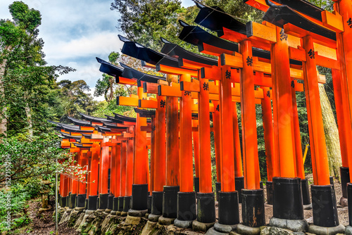 Colorful Row Red Tori Gates Fushimi Inari Shrine Kyoto Japan