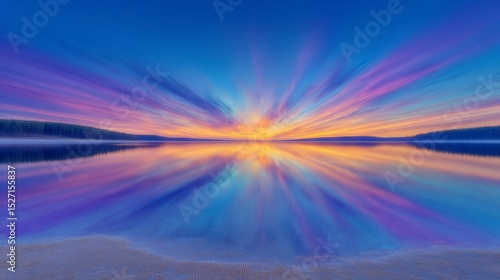 Serene Pastel Sunset  Lake Reflection  Dramatic Sky  Calm Water