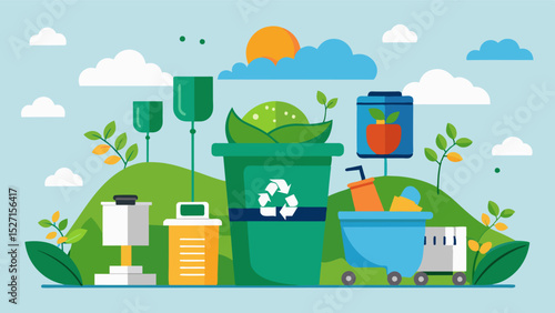A smart waste management system using composting and recycling to reduce waste and promote sustainability.. Vector illustration