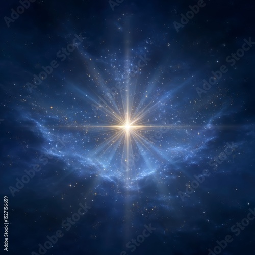 Celestial Light  Bright Star  Glowing Rays  Night Sky  Space Background