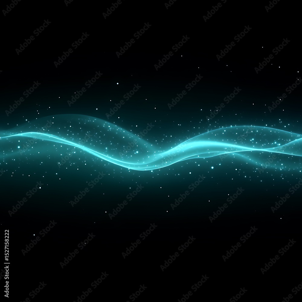 Teal energy wave with sparkling particles on black background Teal energy wave with sparkling particles on black background