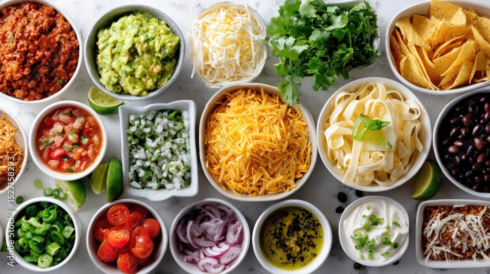 a taco bar setup with various fillings a taco bar setup with various fillings