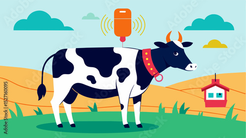 A smart collar equipped with sensors that can detect when a cow is in heat alerting farmers to implement strategies.. Vector illustration