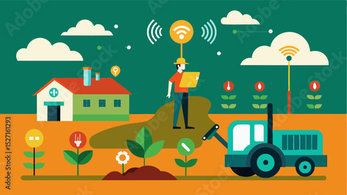 A series of illustrations showing the evolution of traditional farming ods to modern precision agriculture with the use of IoT sensors in soil being a crucial step.. Vector illustration