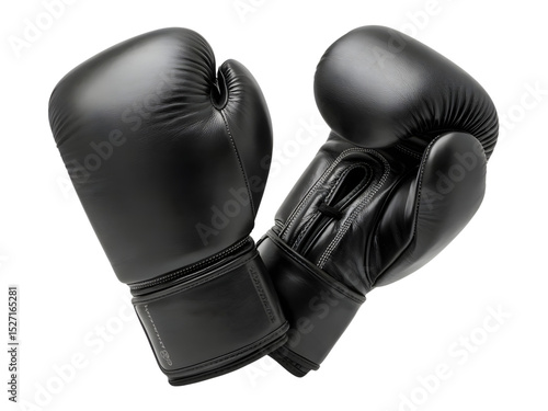 Pair of black leather boxing gloves isolated on transparent background
