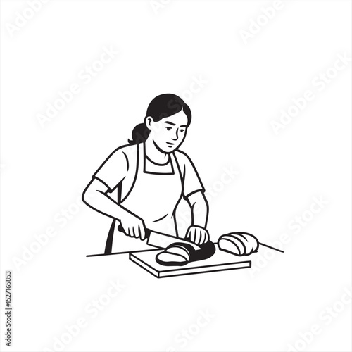 woman cutting meat