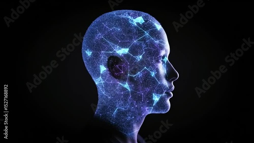 Profile view of a digital human head with interconnected network
