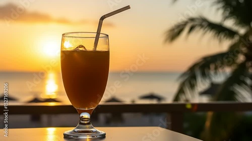 Sunset cocktail on a beachside patio