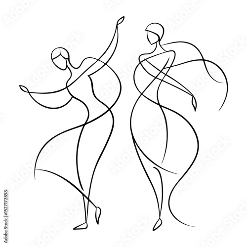 minimalist abstract line art of two dancing figures