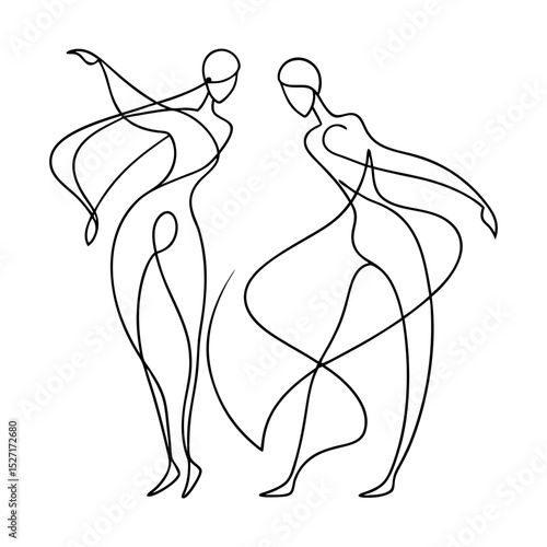 minimalist abstract line art of two dancing figures
