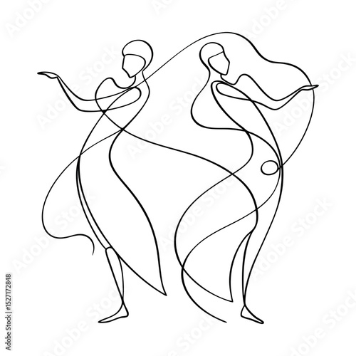 minimalist abstract line art of two dancing figures