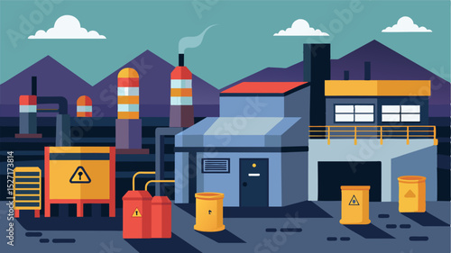A hauntingly quiet processing plant its machines silenced and its storage bins empty a testament to the impact of the embargo on the local economy.. Vector illustration