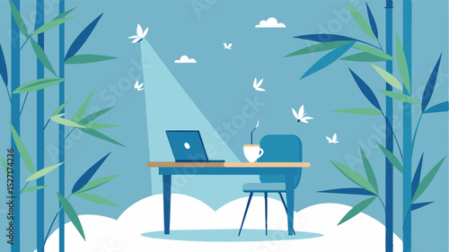 The sound of rustling bamboo leaves in the breeze serves as a soothing background score for focused remote work.. Vector illustration
