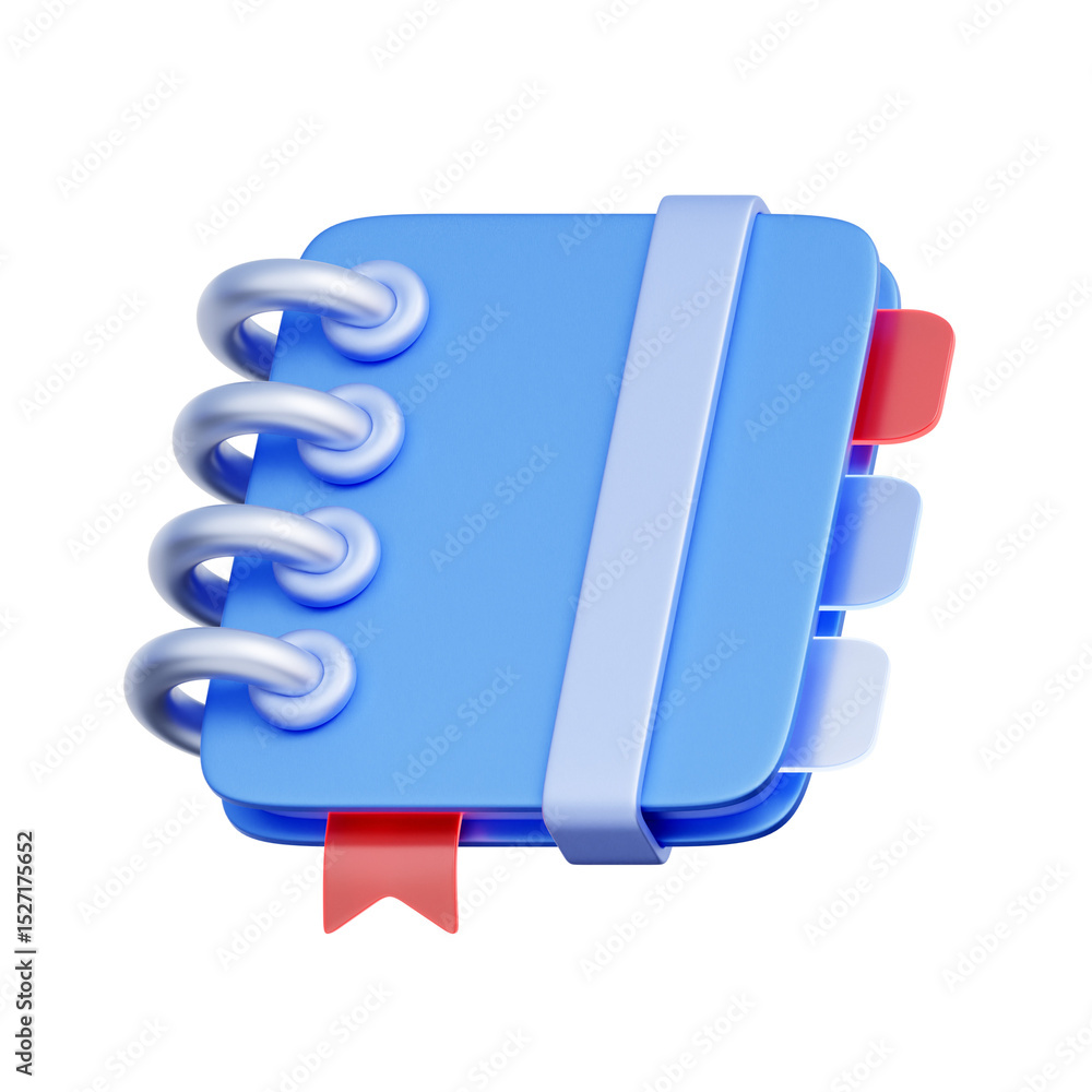 3D icon of a spiral notebook with colorful tabs. For note-taking, information organization, category separation, and study planning. 3D icon of a spiral notebook with colorful tabs. For note-taking, information organization, category separation, and study planning.