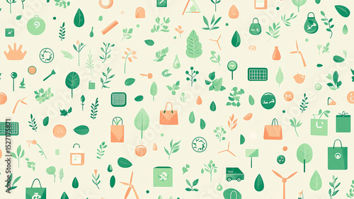 Wallpaper Mural Green Eco Icons Pattern Torontodigital.ca