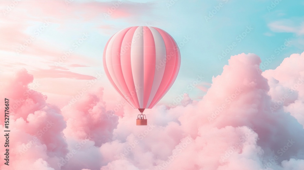 Fototapeta premium Pink Hot Air Balloon in Pastel Clouds