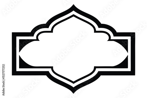  decorative frame with an ornate, Islamic-inspired design. It features a central, roughly rectangular opening with curved, pointed edges and a double black border.