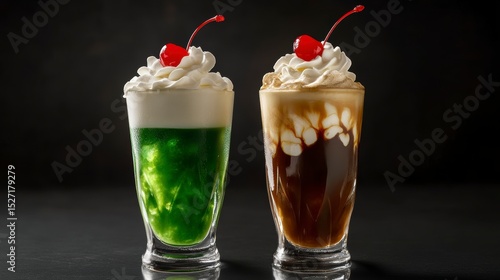 Wallpaper Mural Two creamy ice cream sodas; one green, one coffee, topped with whipped cream and cherries. Torontodigital.ca
