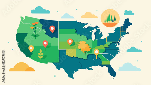 An interactive map overlaid with historical weather and soil data providing insights for optimal planting and irrigation scheduling.. Vector illustration