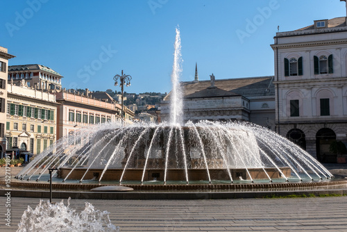  Iconic Bronze Fountain In Piazza De Ferrari in Genoa, Italy