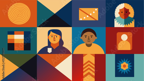 Patchwork of Personality Using fabrics that reflect ones unique personality and interests this quilt represents the compilation of memories and experiences that shape who we are.. Vector illustration