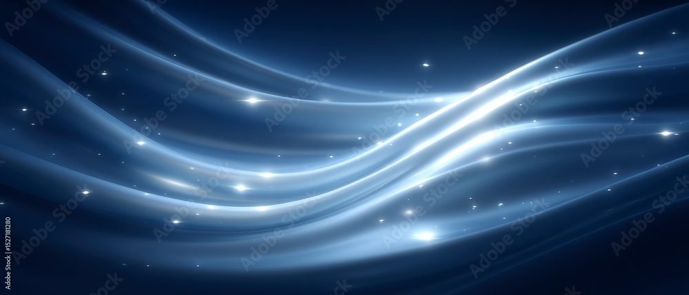 Obraz premium Elegant Blue Abstract Background Smooth Waves Glowing Particles Cinematic Lighting