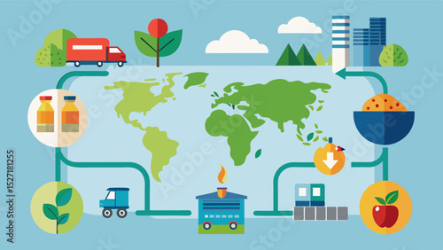 A flowchart showcasing the effects of climate change on different stages of the food supply chain from production to consumption.. Vector illustration