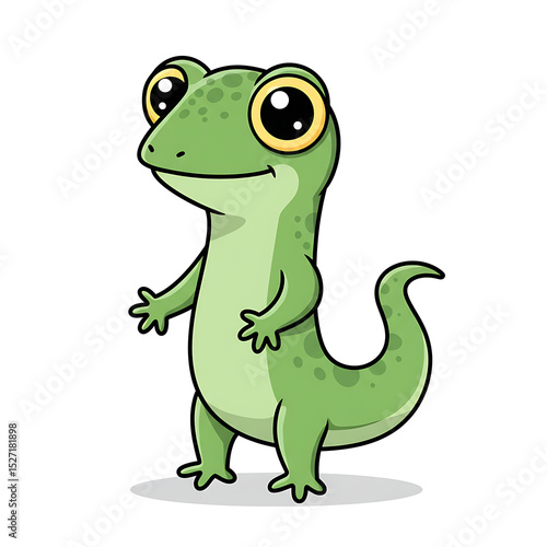 Adorable Cartoon Gecko Illustration Green Reptile Character Design