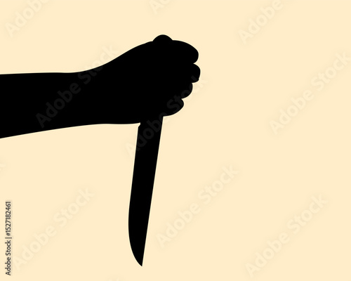 Silhouette of hand holding knife concept. Icon of gesture people grab sharp object. Vector illustration.