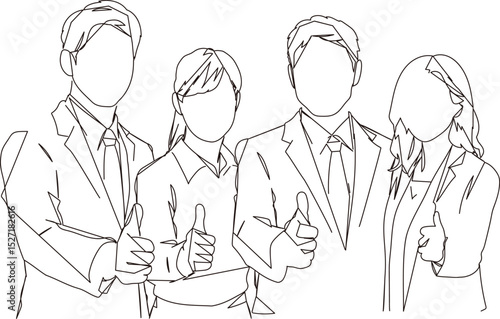 チームワークイメージのビジネスパーソンの線画イラスト