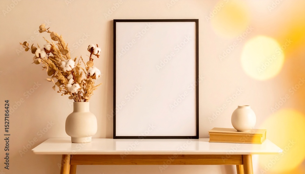 Fototapeta premium Scandinavian Decor Layout Featuring Black Frame and Natural Light Styling