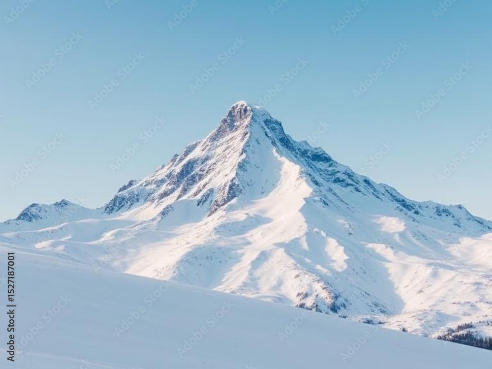 A snow-capped mountain peak in a winter setting A snow-capped mountain peak in a winter setting