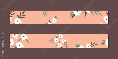 Vector illustration of a set of decorative ribbon stripes. Masking tape, satin or corsage, grssgrain tape, adhesive tapes for frames, scrapbooking. Packing patterned ribbons with foral ornament.