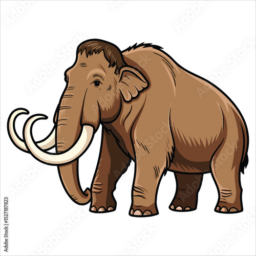 Mammoth illustration representing Earth evolution. Quaternary period extinct animal in cartoon vector style.