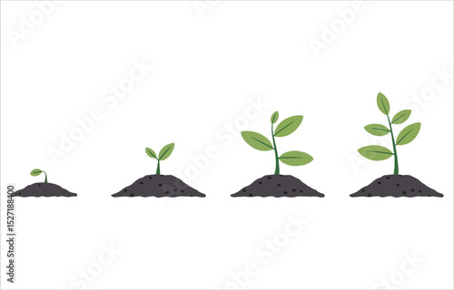 Young plant sprouts vector in soil. Ideal for agriculture, sustainability, and spring designs.
