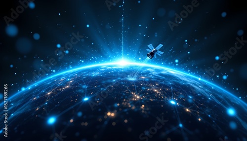 Satellite communication in space earth overview digital art cosmic environment aerial view technological innovation
