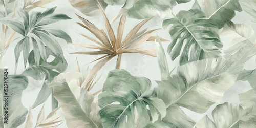 Subtle Tropical Jungle Leaf Seamless Pattern. Elegant Botanical Foliage Nature Design for trendy design, textile, packaging, fabric, wallpaper, branding, stationery, wrapping paper interior decor.