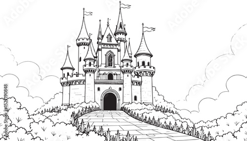 Royal Castle Outline for Colouring Book