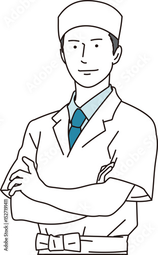 和食店の割烹着を着た男性のイラスト素材
