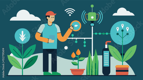 AIpowered monitoring systems can detect early signs of nutrient deficiencies allowing for targeted treatment and reducing the need for excessive fertilizer use.. Vector illustration