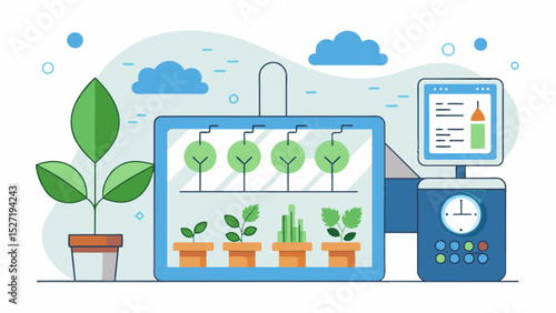 An integrated greenhouse management platform that allows growers to remotely monitor humidity levels and make adjustments as needed ensuring efficient operation and optimal crop. Vector illustration